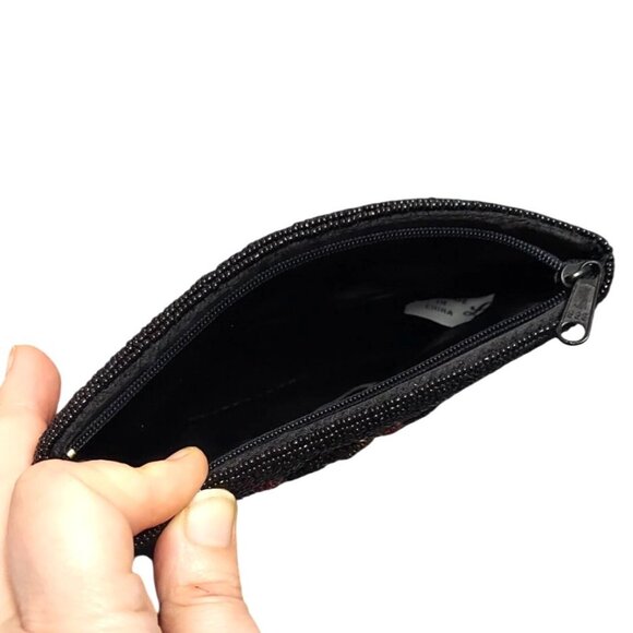 Vintage La Regale Ltd Hand Beaded Floral Clutch Zip Top Silk Lined Evening Bag - Picture 5 of 9